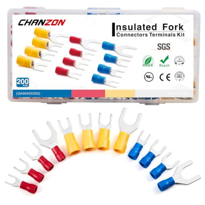 Chanzon UL Recognized Insulated Fork Terminals M4 M5 M6 M8 Kit U 22-10 AWG - size: Fork Assorted, style: 22-10AWG All Sizes