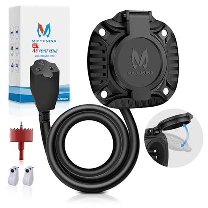 MICTUNING AC Port Plug with Heavy Duty Integrated 20 Inch Extension Cord and Water Resistant Spring Loaded Cover, Black - size: 20Inch Spring-loaded Cover