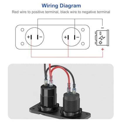 12V USB Outlet Marine Switch Panel Plug, PD3.0 and Dual QC3.0 USB Ports Aluminum Car Charger with LED Voltmeter Power Switch, Lighted 150W Cigarette Lighter Socket 2 in 1 DIY Kit for Boat RV ATV, etc. - color: Charger+Socket