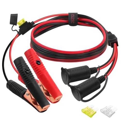 CUZEC 4ft / 1.2m 14 AWG Extension Cord Dual Plug Socket with Battery Clamp 12V/ 24V Battery Clip-On and Cigarette Lighter Adapter