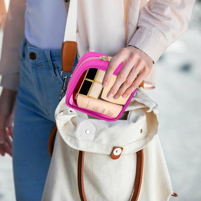 FFaw Small Clear Makeup Bag, Nylon Mini Cosmetic Bag Small Makeup Pouch for Purse TSA Approved Travel Toiletry Bags with Zipper Cute Makeup Case Organizer Car Bag for Women Girls (Rose Mini) - color: Rose Mini