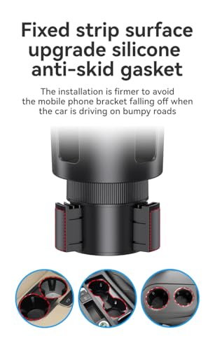 Car Phone Holder with Cup Holder Mount, 2 in 1 Universal Cup Holder Expander Adjustable Base with Phone Mount, Long Adjustable Arm with 360°Rotation Cup Holder ，Compatible with All Smartphones，Black