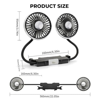 Car Fan for Backseat for Kids, Dual Head 360 Rotatable Cooling Fan with 3-Speed and Reading Light, USB Fan That Blows Cold Air for Car SUV RV Truck without AC, Silver