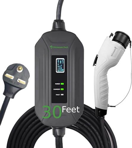 PRIMECOMTECH PRIMECOM Level 2 Electric Vehicle (EV) Charger (220V / 240Volt, 16Amp) Portable EVSE Smart Electric Car Charger, 30', 40', and 50 Feet Lengths (6-30P, 30 Feet) - color: 6-30P, size: 30 Feet