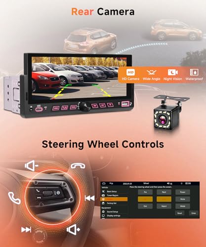 Rimoody 6.86" Single Din Car Stereo with Wireless CarPlay and Android Auto - style: 6.86 inch with Volume Knob and physical control buttons