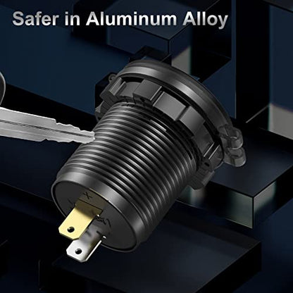 12V USB C Aluminum Car Charger Socket, 12 Volt Outlet, PD 20W and Quick Charge 3.0 18W Car USB Port Waterproof with Voltmeter & Power Switch, Suitable for Marine Truck Motorcycle Boat Golf cart RV - color: Aluminum