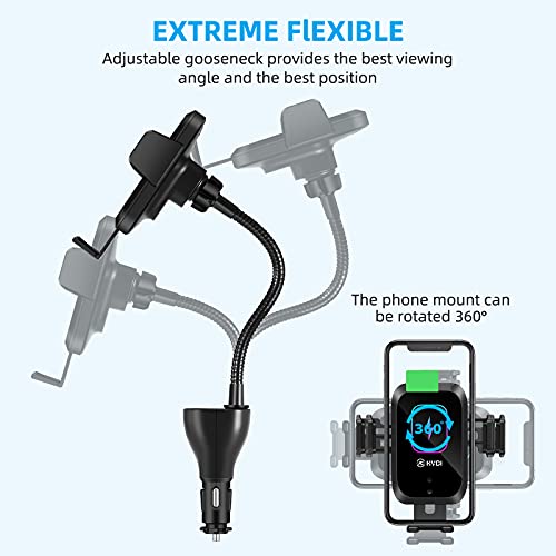 HVDI Wireless Car Charger Mount,Car Cigarette Lighter 15W Qi Fast Charging Auto-Clamping Dual QC 3.0 Port Air Vent Car Charger Phone Holder,for iPhone 13 Pro Max/12/11/XR/X/8,Samsung S21/S20/S10/9/8