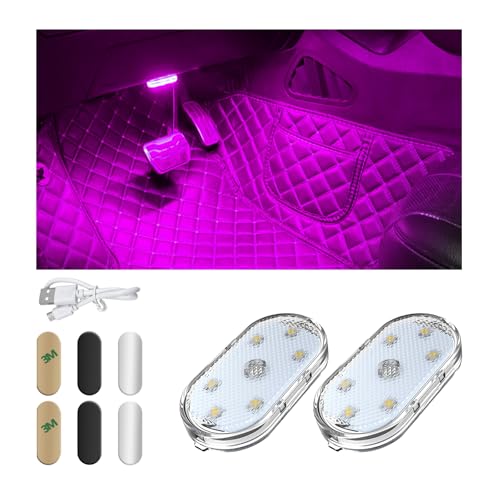 KVAEY 4 PCS Car LED Lights Interior Wireless, 7 Colors Magnetic Auto Ambient Light with 6 Bright LED Lamp Beads, Portable USB Rechargeable Vehicle Interior Led Night Light (Pink, Magnetic, 2pcs) - color: Pink, Magnetic, size: 2pcs