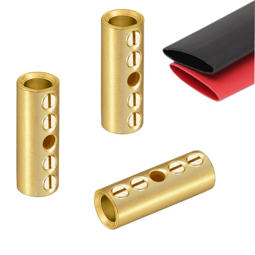 4 Gauge Wire Butt Connectors 6 PCS Brass Mechanical Butt Splice Connectors Kit 4 AWG Mechanical Repair Splice Kit Splice Screw Sleeves 6 PCS Mechanical Splices & 3:1 Heat Shrink Tubes - color: Bare Brass