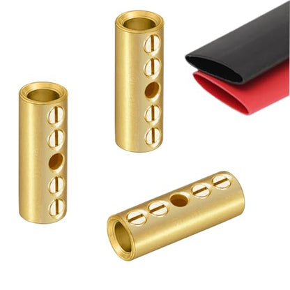 4 Gauge Wire Butt Connectors 6 PCS Brass Mechanical Butt Splice Connectors Kit 4 AWG Mechanical Repair Splice Kit Splice Screw Sleeves 6 PCS Mechanical Splices & 3:1 Heat Shrink Tubes - color: Bare Brass
