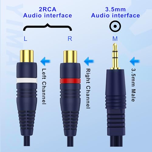 RCA to AUX Adapter, 3.5mm to RCA Y Cable 1 Male to 2 Female Jack Stereo Y Adapter Auxiliary Cord for Subwoofer, Speaker, AMP, Turntable, Receiver, Home Theater(3.5mm Audio Cable, 2Pack) - size: 3.5 Male to 2 Female