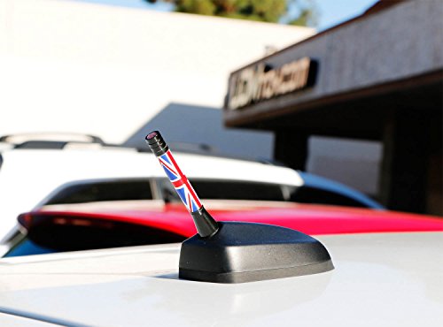 iJDMTOY 3-Inch Red Union Jack UK Flag Theme Short Antenna Compatible with MINI Cooper (All Models) & More Other Cars - color: Red/Blue Union Jack