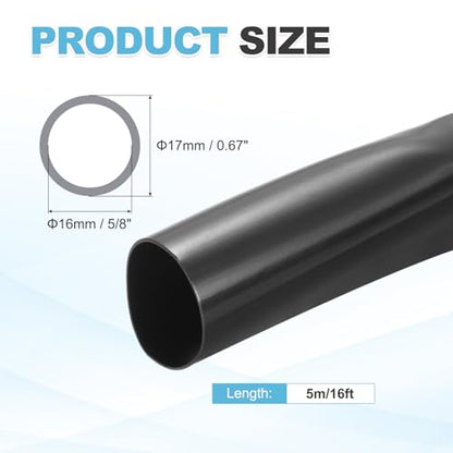 MECCANIXITY 5m PVC Cable Sleeve Tubing, 16mm 5/8" PVC Tube Black Cord Organizer Wire Shielding Sheathing Wrap - size: 5m x 16mm
