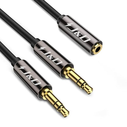 J&D 1/8 Inch TRS Stereo Y Splitter Cable, Gold Plated Copper Shell 3.5mm Female to Dual Male Adapter, Only Suitable for Switching, 3.3 Feet - size: 3.3 Feet