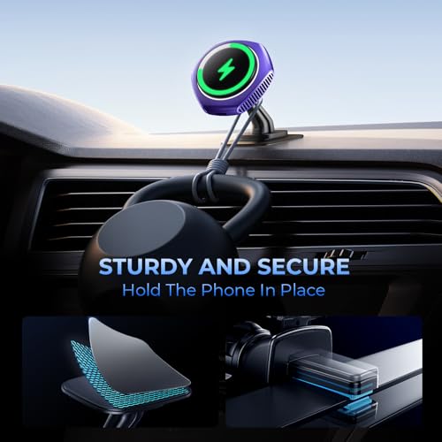 JOYMASS for MagSafe Car Mount Charger, 15W Fast Charging Magnetic Wireless Car Charger Phone Holder Mount Fits iPhone 15 Pro Max Plus 14 13 12 Mini MagSafe Case - Purple - color: PURPLE