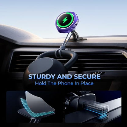 JOYMASS for MagSafe Car Mount Charger, 15W Fast Charging Magnetic Wireless Car Charger Phone Holder Mount Fits iPhone 15 Pro Max Plus 14 13 12 Mini MagSafe Case - Purple - color: PURPLE