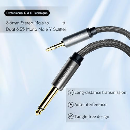 RIVIERA 10FT/3.0M Audio Cable 3.5mm 1/8" TRS to 6.35mm 1/4" TS Braided Sheild Pure Copper Wire and 24K Gold Plated Low Noise Cable with Braided Nylon Jacket for Digital Players & Musical Instruments - color: 1/4-1/8 TRS Black, size: 10FT/3.0M
