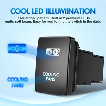 Nilight Cooling Fans Push Button Switch w/Connector Wire Kit 1.28" x 0.87" - style: COOLING FANS
