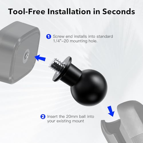 20mm Ball Mount to 1/4"-20 Thread Adapter – TPU Anti-Slip Base for Firm and Stable Installation on Camera Rigs, Tripods, and Brackets - size: 20mm ball to 1/4" Screw