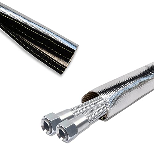 Heat Shroud Sleeve Aluminized Sleeving for Ultimate Heat Protection with Hook and Loop Closure,3/4" I.D. x 10FT,Heat Sheath Sleeve,with 20Pcs Stainless Steel Cable Metal Zip Ties