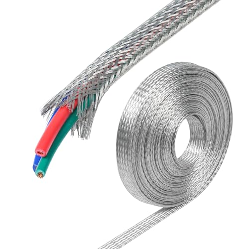 5/16" Wide Tinned Copper Braided Metal Wire Shielding Sleeve Ground Strap Automotive Flat Mesh Flexible Expandable Sheath (8mm ID-52ft) - size: 5/16 in Wide(0.20 in Dia)-52ft