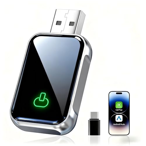 Wireless CarPlay Adapter for iPhone & Android Auto, 2-in-1 Aluminum Alloy Adapter, Convert Wired to Wireless, Plug & Play, Auto Connect, Fast & Stable, Low Latency, Bluetooth 5.4, 2.4GHz/5GHz WiFi - color: Silver