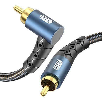 EMK RCA Subwoofer Cable 90 Degree RCA to RCA Audio Cable 24K Gold-Plated Nylon Braided Double Shielded Digital Analogue Supports Amplifiers,Home Theater,Hi-Fi Systems,Subwoofer(10ft/3m) - size: 10ft/3m, style: 90 Design RCA to RCA