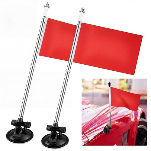 2 Pack Suction Cup Car Flag Pole Kit with Double Sided Red Flag, Adjustable 180° 1.5-5.25 ft Stainless Steel Telescopic Flagpole Holders, Strong Vehicle Mount for Trucks, Cars, Rvs, Boat - style: Red Flag