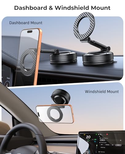 Car Phone Mount for Your Car, Magnetic Phone Holder for Car with Extendable Arm, Foldable Dashboard Phone Mount Designed for Larger Phones Compatible with iPhone 17/16/15/14/13/12