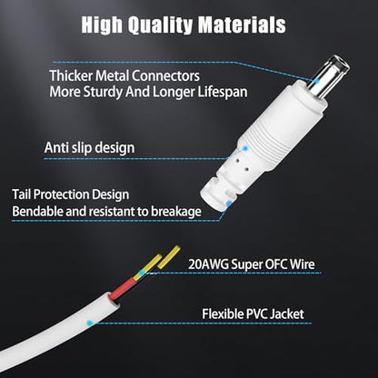 12V DC Power Extension Cable 10 Feet (2-Pack), 5.5 mm x 2.1 mm 5521 Male to Female 5V 9V 12V 24V Plug Supply Adapter Power Cord for CCTV Security Camera, IP Network, DVR Standalone, LED Strip, Router