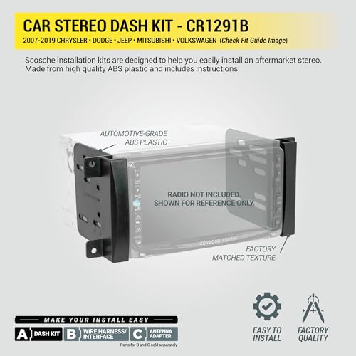 Scosche CR1291B Double DIN Radio Install Dash Kit Compatible with Select 2007-19 Chrysler, Dodge, Jeep, Mitsubishi and VW Vehicles - Car Stereo Install Kit - See Fit Guide in Images to Verify Vehicle - style: Dash Kit Only
