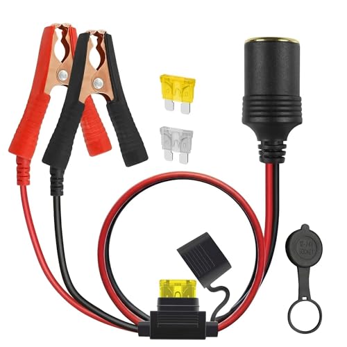 12V Cigarette Lighter Adapter to Battery Alligator Clips 3.3FT - size: 3FT
