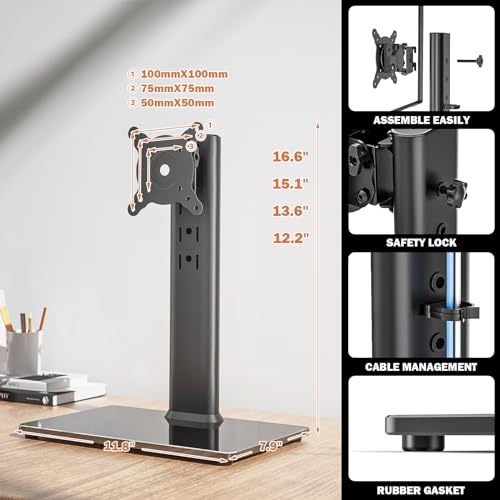 Hemudu 2 Pack Single LCD Computer Monitor Free-Standing Desk Stand Riser for 13 inch to 32 inch Screen with Swivel, Height Adjustable, Rotation, Holds One (1) Screen up to 77Lbs(HT05B-201)