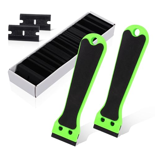 EHDIS 2pcs Plastic Razor Scraper 6-inch Long Handle Adhesive Remover Tool with 100 Double-Edge Blades for Window Tint Vinyl Scraper Decal Sticker Glue Remove (‌Neon-Green) - color: ‌neon-green