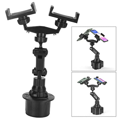 Yosoo Health Gear Dual Phone Holder Car Cup Slot Phone Holder Bracket, 360 Degree Rotation Adjustable Car Phone Holder Cup Holder Phone Mount for 3 to 7 in Size Phones, Cell Phone