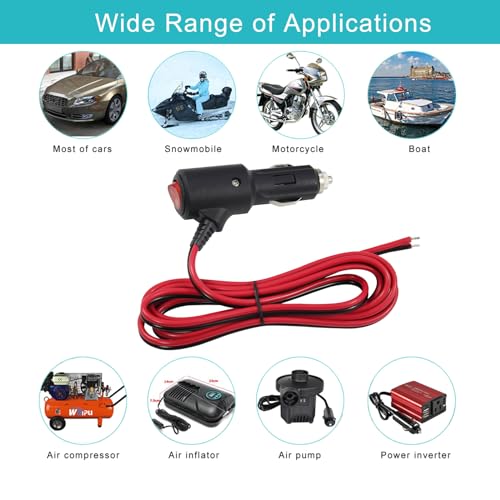 12Volt Replacement Cigarette Lighter Male Plug with On Off Switch - 8FT 12V Fused 15amp Cigarette Male Plug with 16gauge Leads, 12V DC Car Plug Replacement for Car Cooler,Cb Radio, Air Compressor - size: 8FT