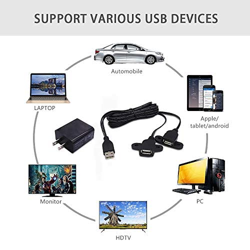 QiCheng&LYS USB 2.0 Male to Dual Female Charging Extension Cable, Furniture nightstand USB Charging Port, Panel Mount Cable with Screw Hole 5ft (1pc 1.5m Cables and adapters) - color: 1 pcs Dual Female 1.5m with Adapters