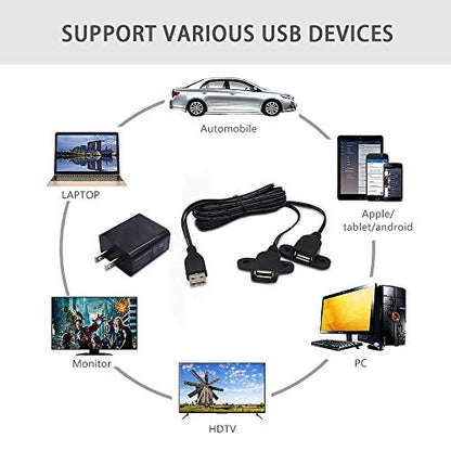 QiCheng&LYS USB 2.0 Male to Dual Female Charging Extension Cable, Furniture nightstand USB Charging Port, Panel Mount Cable with Screw Hole 5ft (1pc 1.5m Cables and adapters) - color: 1 pcs Dual Female 1.5m with Adapters