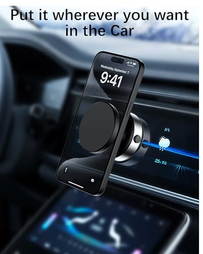 Electric Vacuum Suction Cup Magnetic Phone Mount, 360 Rotatable Magnetic Cell Phone Holder, Adjustable Hands-Free Portable for Magsafe iPhone Car Gym Mirror Smooth Surface(Black) - color: BLACK
