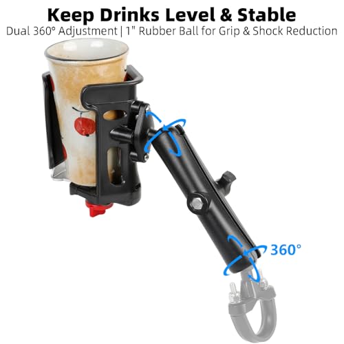 1" Ball Cup Holder with 5.91" Double Socket Arm, Water Bottle Holder 2.36-3.54" Universal Size Drink Holder Cage Fits RAM Mounts & Motorcycle/Bike 1" Ball Handlebar Mount - size: Cup Holder with 5.91" Arm
