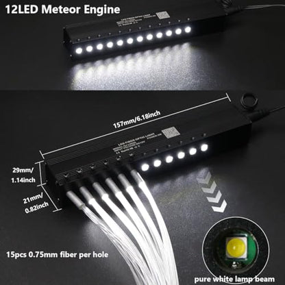 AZIMOM Mini 6W Twinkle 600pcs0.03in 13.1ft Fiber Optic Starlight Headliner+180pcs Pure White Meteor Shooting Star for Car Home, End Glow Fiber Strands Sound-Activated APP& Remote Control - size: 780pcs*0.03in*13.1ft