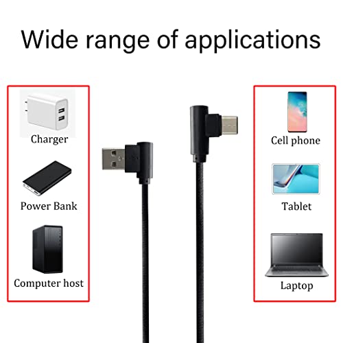 Double Elbow Type C Cable Right Angle Nylon Braided USB 2.0A to USB C Cable Type C 90°to USB A 90°Left Elbow Fast Charging Cable Compatible with Type-C Port Device [2Pack/0.6ft]