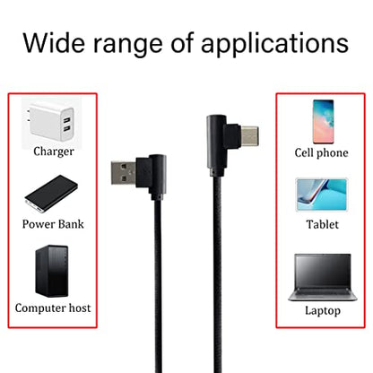 Double Elbow Type C Cable Right Angle Nylon Braided USB 2.0A to USB C Cable Type C 90°to USB A 90°Left Elbow Fast Charging Cable Compatible with Type-C Port Device [2Pack/0.6ft]