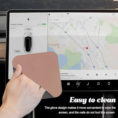 Car Screen Cleaner, Square Microfiber Vehicle Touchscreens Cleaning Cloth, Foldable Scratch-Free Auto Screen Cleaning Wipe, Universal Fit (Pink Gray) - color: Pink Gray