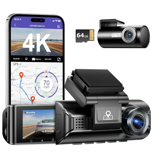 AZDOME M550 Pro 2CH Dash Cam 4K with 3.19'' Screen IR Night Vision 24H Parking Mode - Dual-Channel Dash Cam with 3.19-Inch IPS Screen - Integrated GPS - Built-in 5G WiFi - 24H Parking Monitor