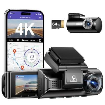 AZDOME M550 Pro 2CH Dash Cam 4K with 3.19'' Screen IR Night Vision 24H Parking Mode - Dual-Channel Dash Cam with 3.19-Inch IPS Screen - Integrated GPS - Built-in 5G WiFi - 24H Parking Monitor