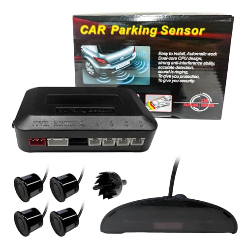 Car Parking Sensor, Reverse Backup Radar System Sound Warning with 4 Parking Sensors, LED Distance Detection Warning Buzzer Alert Parking Sensors Kit for Most Vehicles