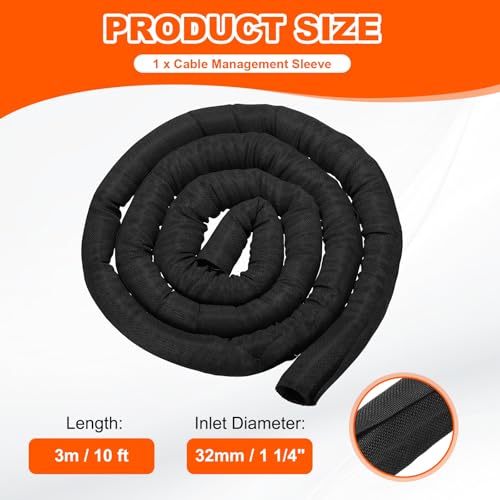 MECCANIXITY Braided Wire Loom, 10ft(3 m) - 1 1/4"(32mm) Wire Split Braided Cable Management Sleeve Automotive Woven Mesh Split Loom Tubing for Multi-Cable Management, Black - color: Black, size: 10ft(3 m) - 1 1/4"(32mm)