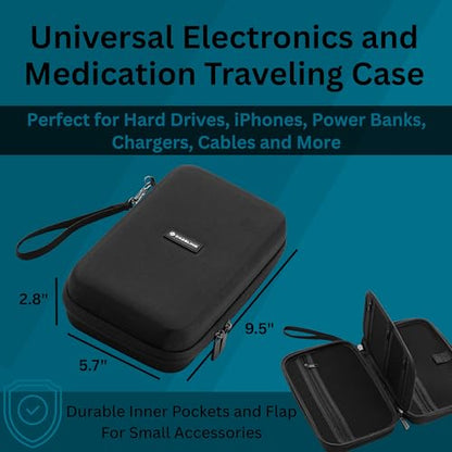 Caseling Hard EVA Electronics Travel Organizer – Shockproof Protective Carrying Case for Chargers, Power Banks & Cables – Compact 9.5” x 5.7” Travel Storage with Wrist Strap, Black (Pack of 2) - size: 9.5 x 5.7 x 2.8 inches (Pack of 2)