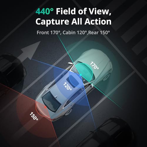 BOTSLAB 4K 3 Channel Dash Cam Front and Rear/Inside with Fuse Tap Hardwire Kit Type C, Dash Camera 24/7 Parking Mode, 3.18”Touch Screen Dashcam, Built-in GPS 5.8GHz WiFi Voice Control, Free 128GB Card